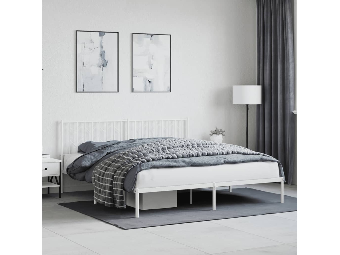 Vidaxl Estrutura De Cama Com Cabeceira 183x213 Cm Metal Branco