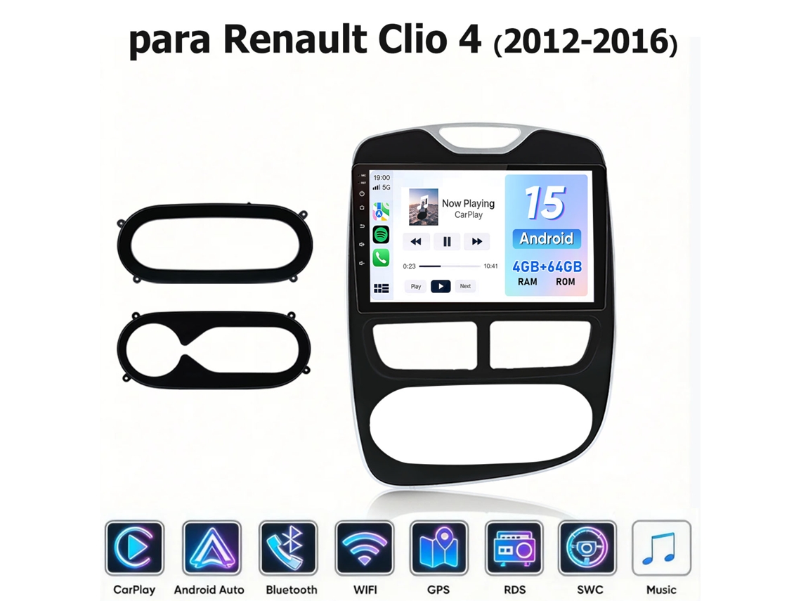 Ecrã 10 Polegadas Android 15 Para Renault Clio 4 2012-2016 4gb+64gb Wifi 8 Núcleos Gps Hexinex