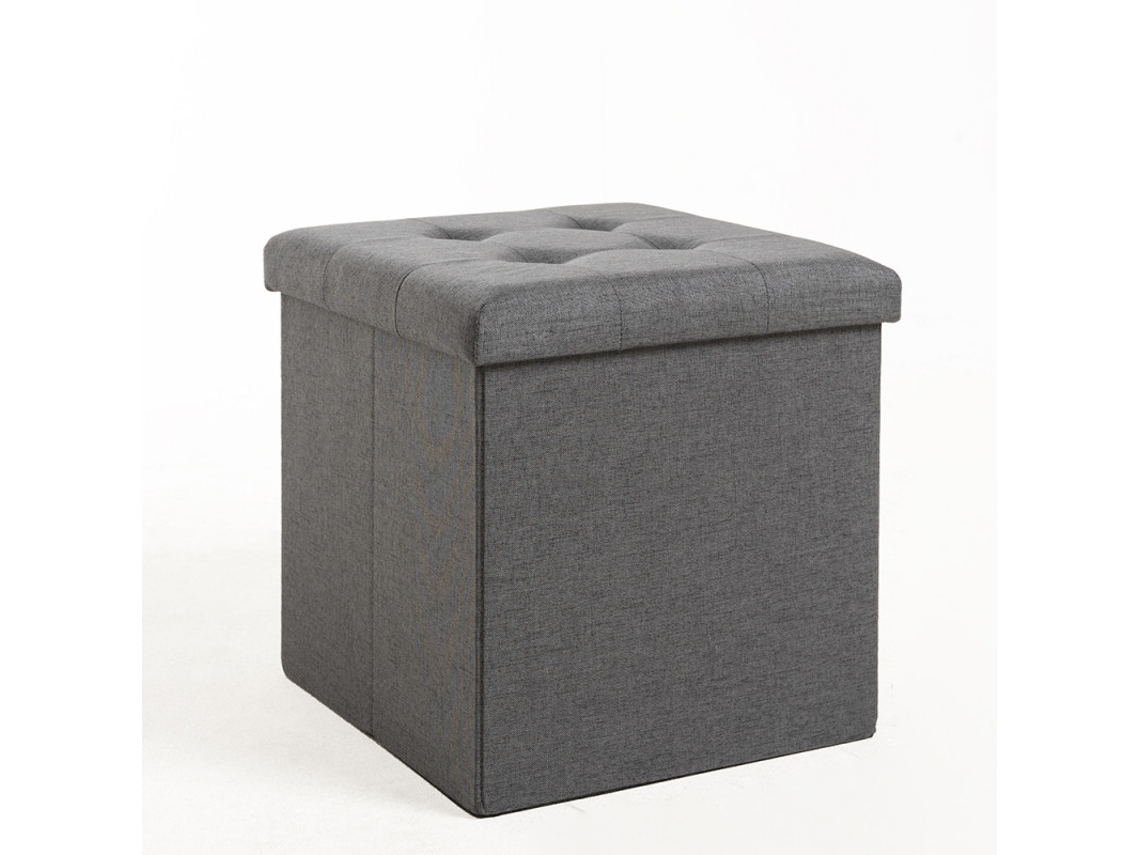 Pufe Arrumação Button 38 Cm Tecido - Cinza