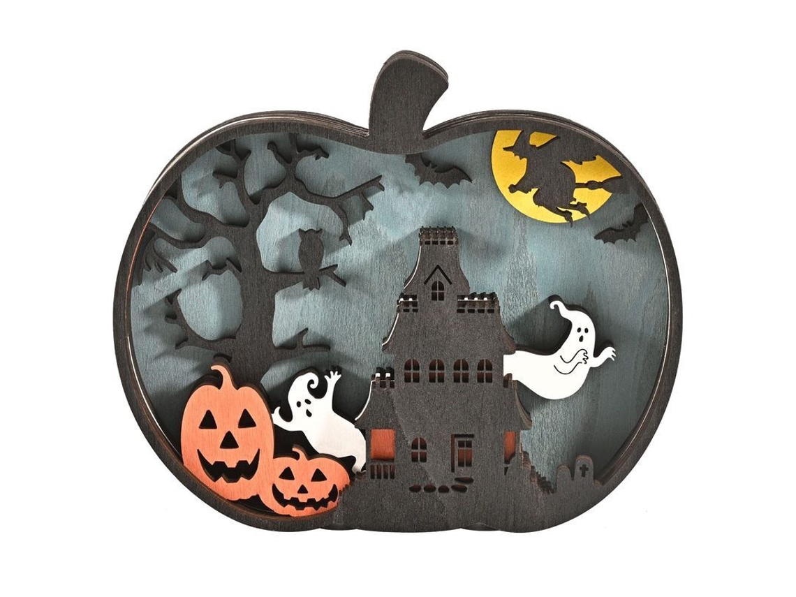 Decoración de Mesa de Calabaza de Madera para Halloween, Decoración Interior