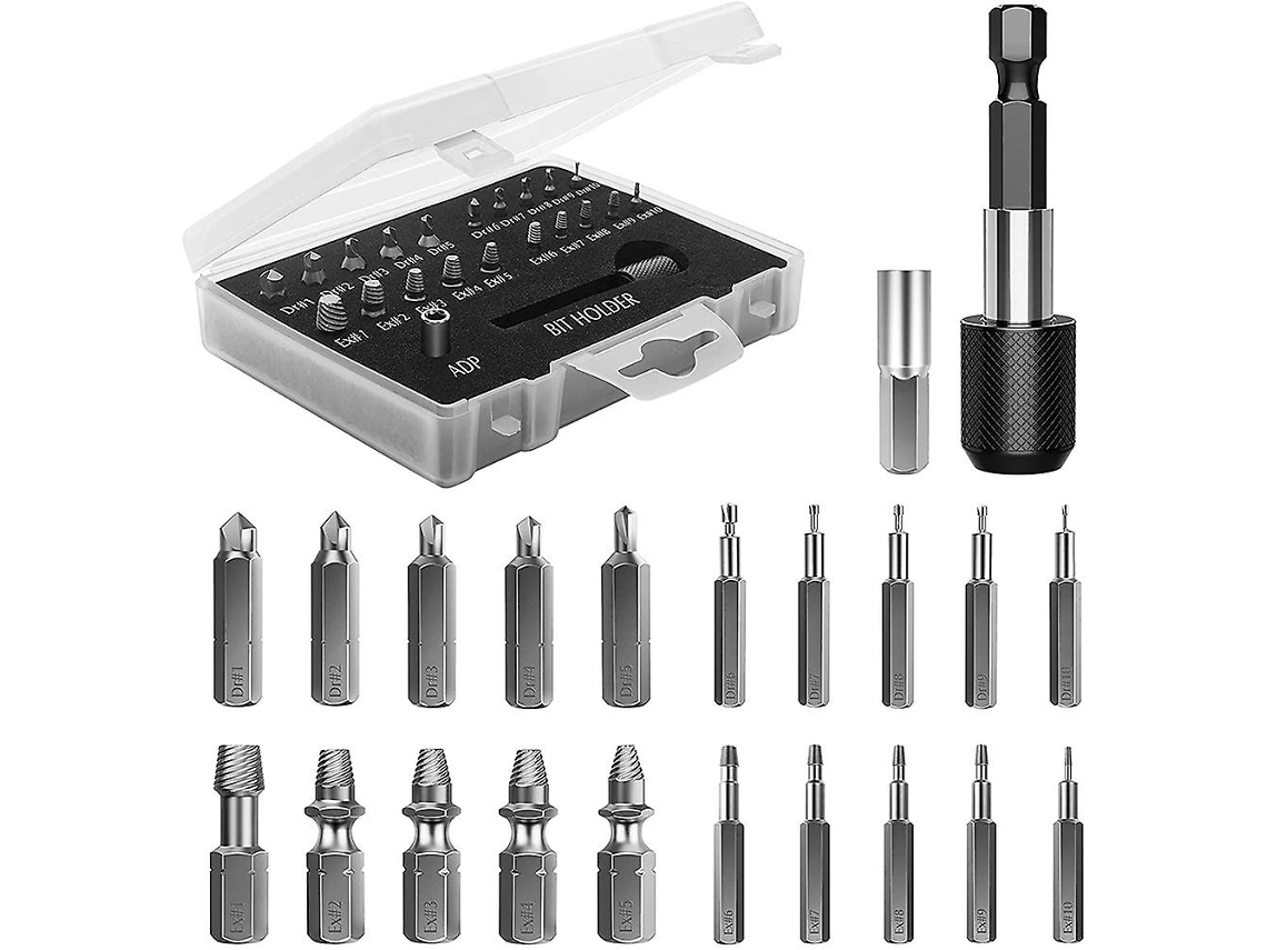 Kit de Remoção de Parafusos Danificados, 22 Peças de Aço Hss, Ferramenta para Parafusos Rotos e Presos, Cinza | S/MARCA