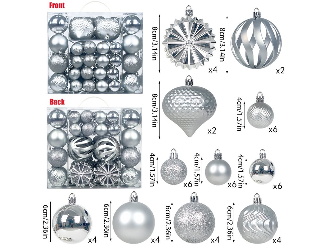 Elysve Bolas De Natal 48 Peças Prateado Para Árvore E Decoração