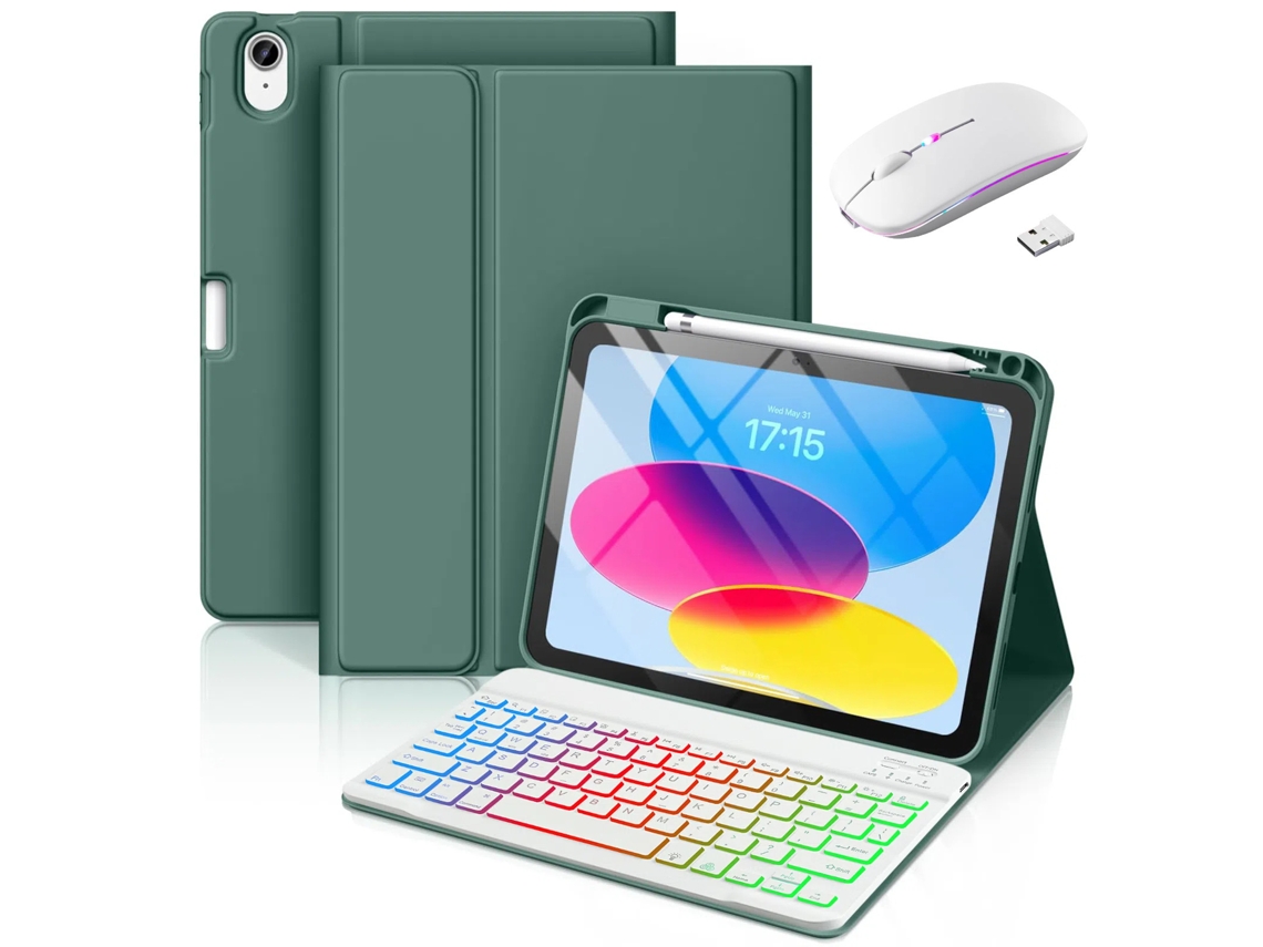 Capa Teclado Bluetooth Czhhmart Para Ipad Pro 11 M4 (2024) Polegadas, Con Teclado Retroiluminado De 7 Núcleos Y Ratón (verde Oscuro)