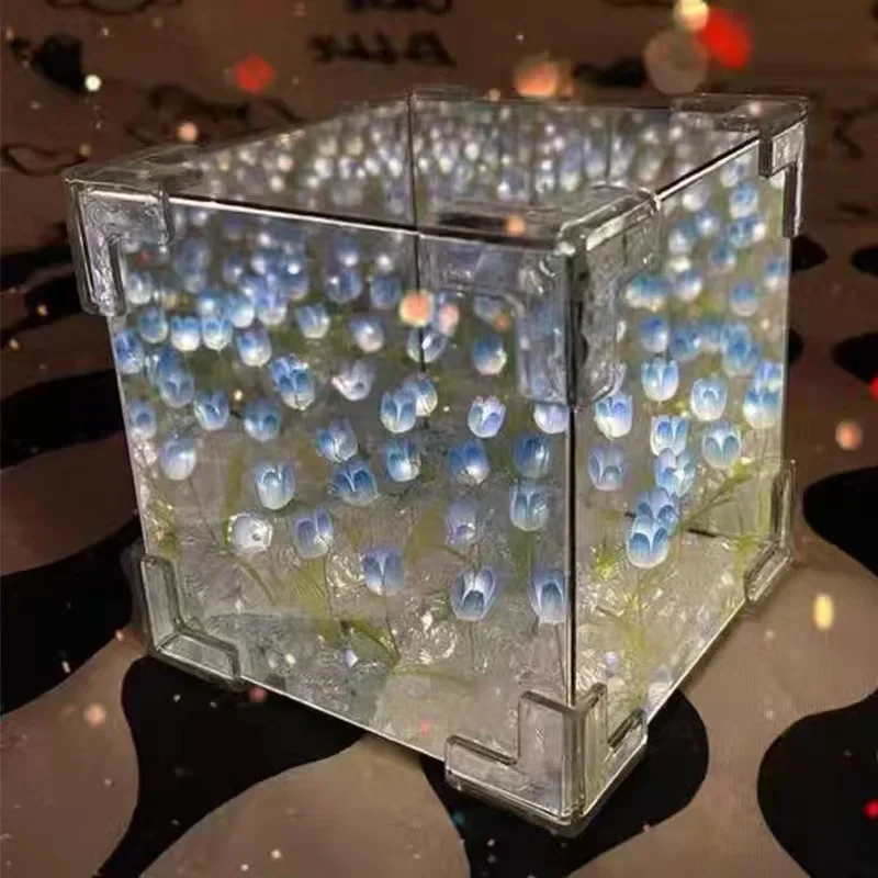 (azul) Luminária Noturna Cubo Em Formato De Tulipa (faça Você Mesmo), Luz Ambiente Decorativa