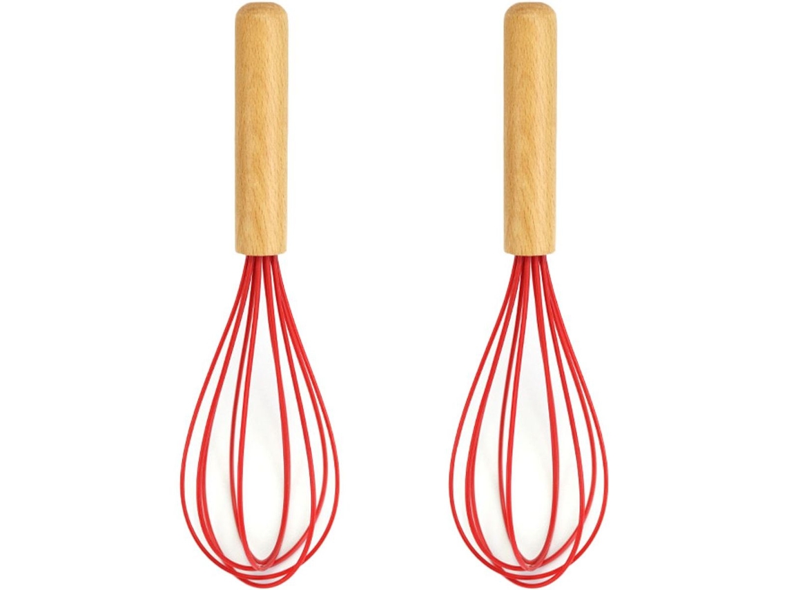Batedor De Silicone Com Cabo Madeira Para Ovos E Mexidos