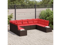 Vidaxl Conjunto De Sofá De Jardim 9 Unid. Castanho Vime Pe