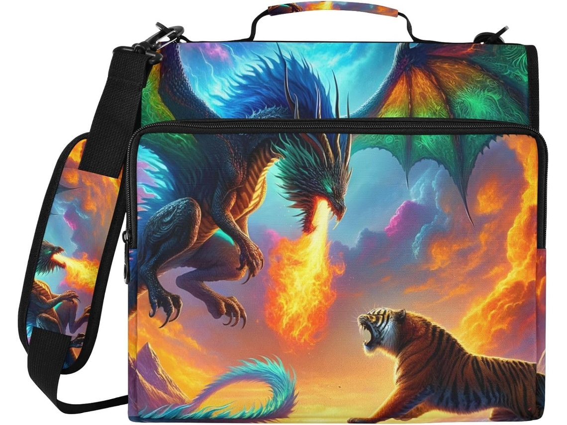 Pasta Dragon Tiger Com Zíper Escola E Trabalho, 3 Argolas, Tecido Resistente À Água E Compartimento Laptop