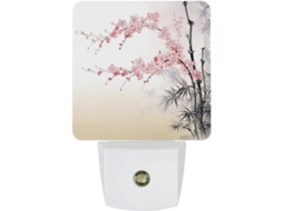 Luminária Noturna De Parede Com Sensor Movimento, Efeito Nascer Do Sol Com Flor De Cerejeira, Luz Led Branca Quente