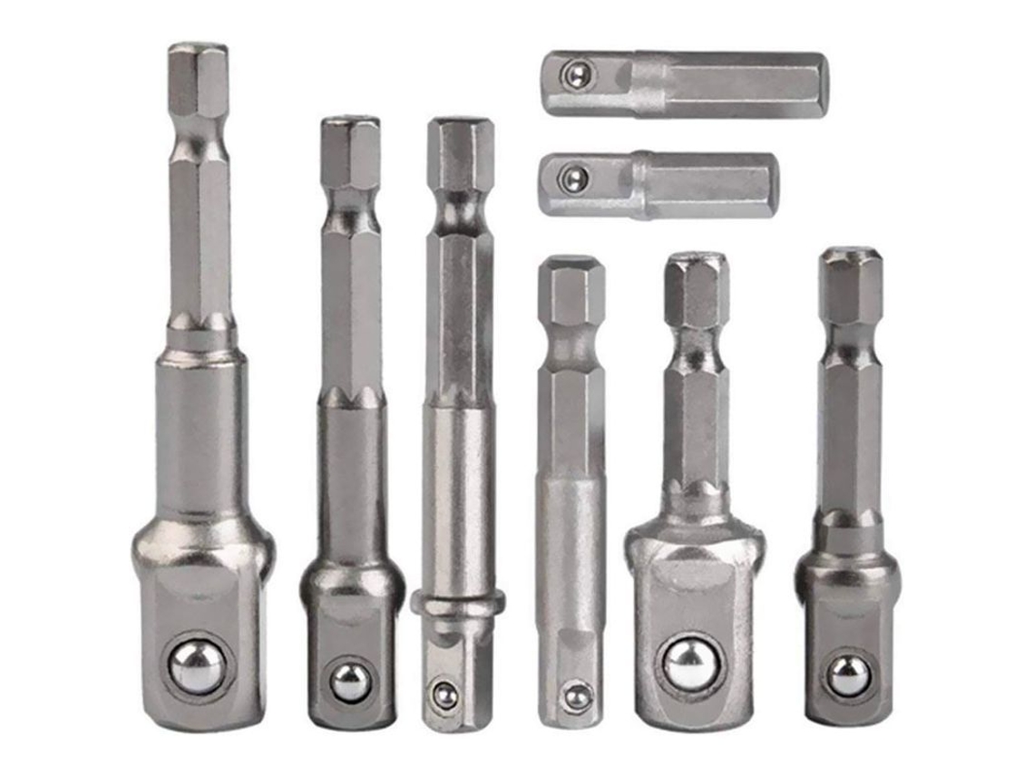 Conjunto de 8 Adaptadores de Ferramentas 1/4" Hexagonal para 1/4" 3/8" 1/2" para Furadeira y Parafusadeira Sem Fio