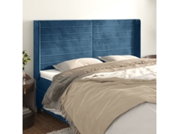 Cabecero con Alas de Terciopelo 203x16x118/128 cm Azul Oscuro