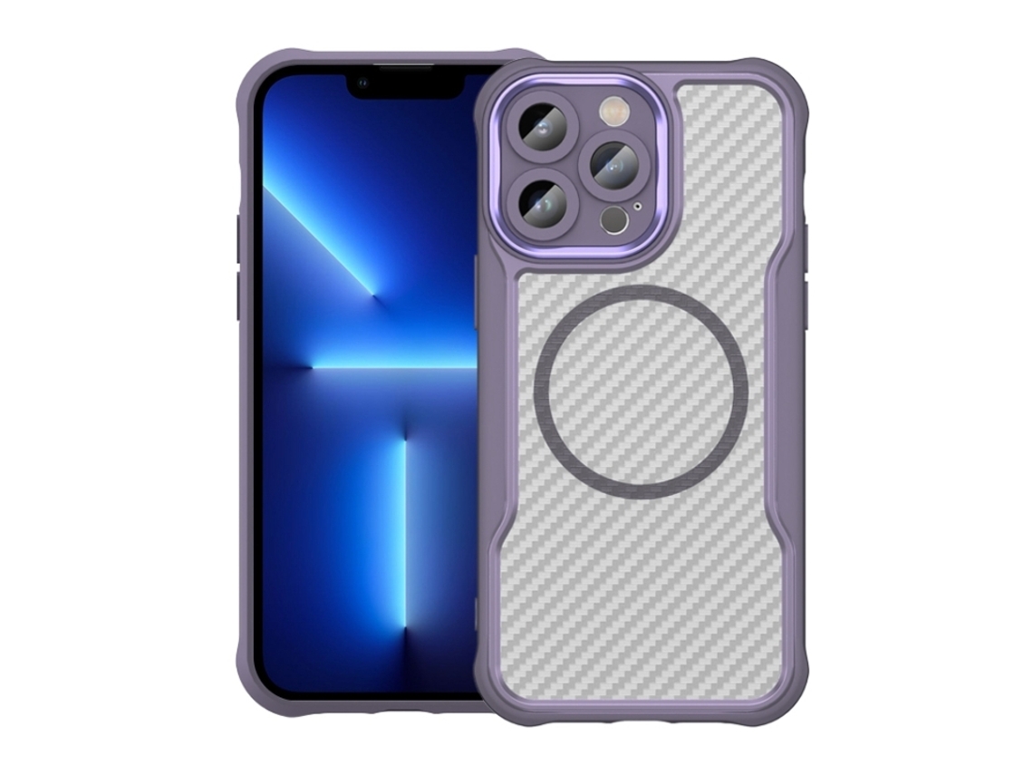 Capa Transparente Para Iphone 13 Pro - Textura De Fibra De Carbono - Magsafe
