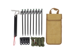 Estacas de Camping com Linhas e Martelo Khaki 30cm