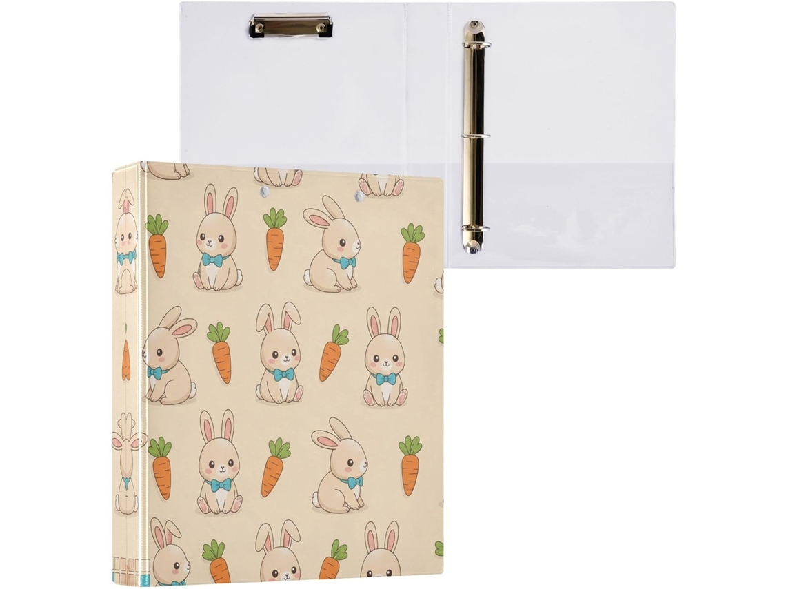 Pasta de 3 Argolas para Papel Tamanho Carta , Coelhinho da Páscoa Redondo e Fofo com Porta pra (27,9 X 21,6 Cm)