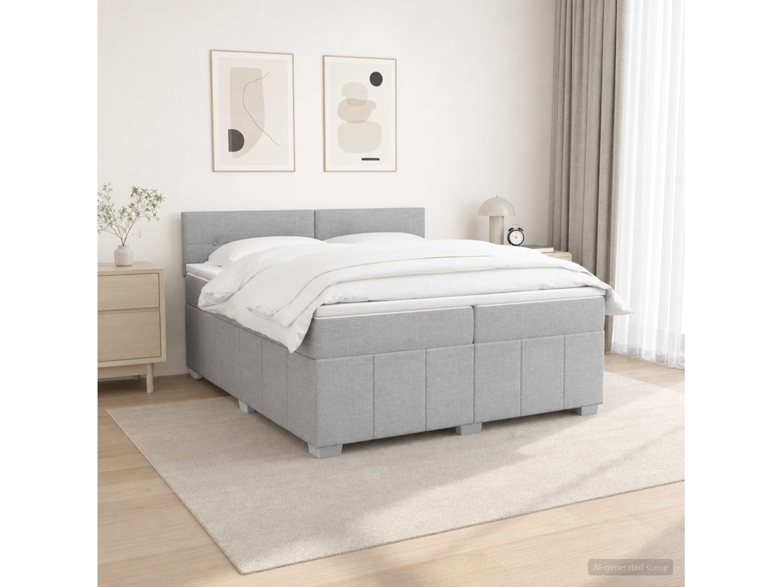 Vidaxl Cama Box Spring Com Colchão Cinzento-claro 200 X 200 Cm Tecido