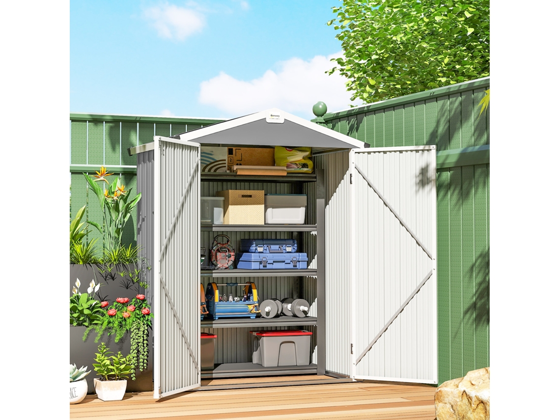Galpão De Aço Cinza Prateado 133x87x178 Cm Com Portas Duplas Trancáveis, 1,1m²