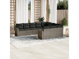 Vidaxl 10 Pcs Conjunto Sofás De Jardim C/ Almofadões Vime Pe Cinzento