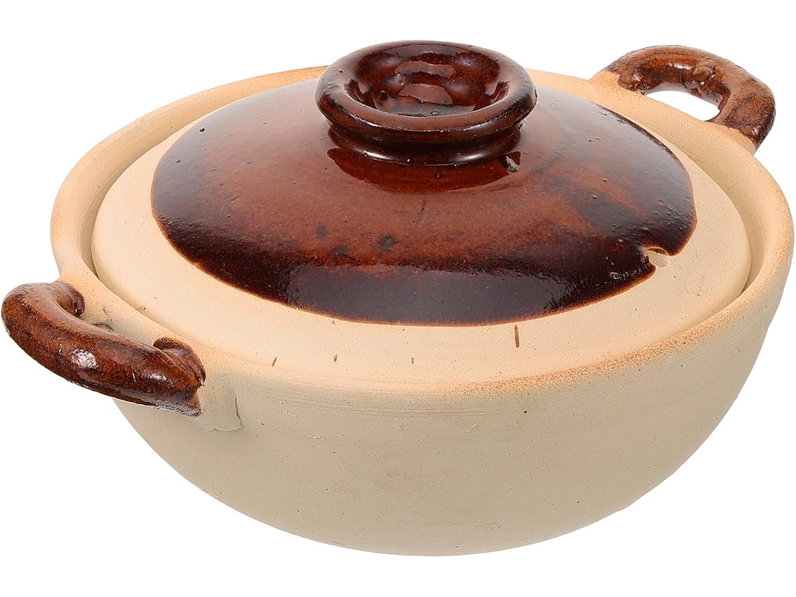 Caçarola de Barro Inoomp de 500 Ml com Tampa, Ao Calor, com Alças Duplas para Uso Doméstico em Cozinhas e Caçarolas CHABERLU