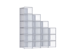 Set 18 Cajas De Zapatos Transparentes Apilables Con Puerta Frontal 35x25x19 Cm - Blanco