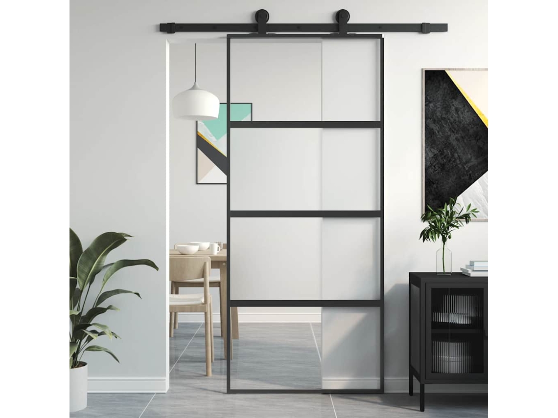 Vidaxl Porta Deslizante 90x205 Cm Vidro Temperado E Alumínio Preto