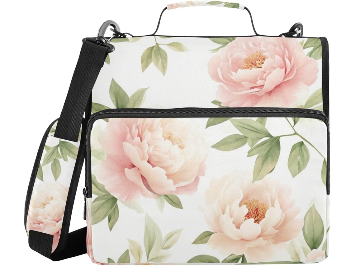Pasta Organizadora Blush Peony Floral De 3 Argolas 1, 5 Polegadas Com Alça E De Ombro Removível, Grande Capacidade