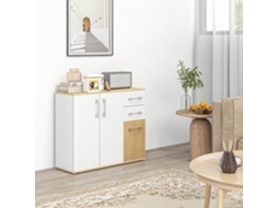 Buffet Sala ZIWEI STORE com 90x30x75,5 cm, branco, madeira, 2 gavetas, 2 portas, prateleiras ajustáveis, quarto escritório