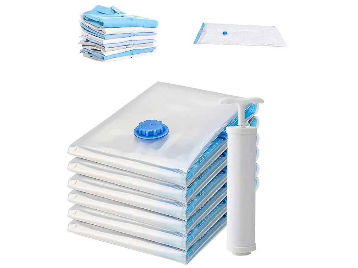 Sacos A Vácuo Para Roupas, Conjunto De 6 Unidades Com Bomba Manual Viagens, Ideais Edredons E Roupas Cama.
