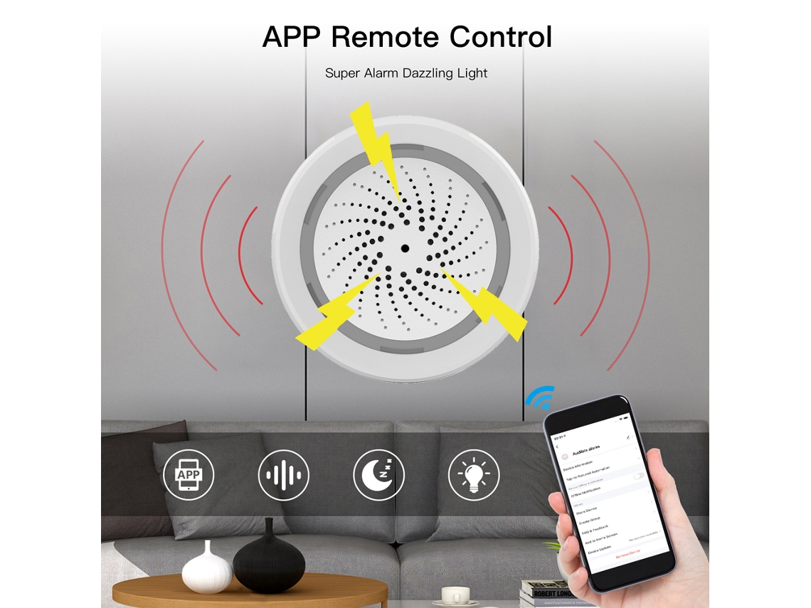 2026horizon-sirena Inteligente Wifi Tuya 90db Alarme Auditiva E Visual Controle Remoto App Sistema De Segurança Residencial