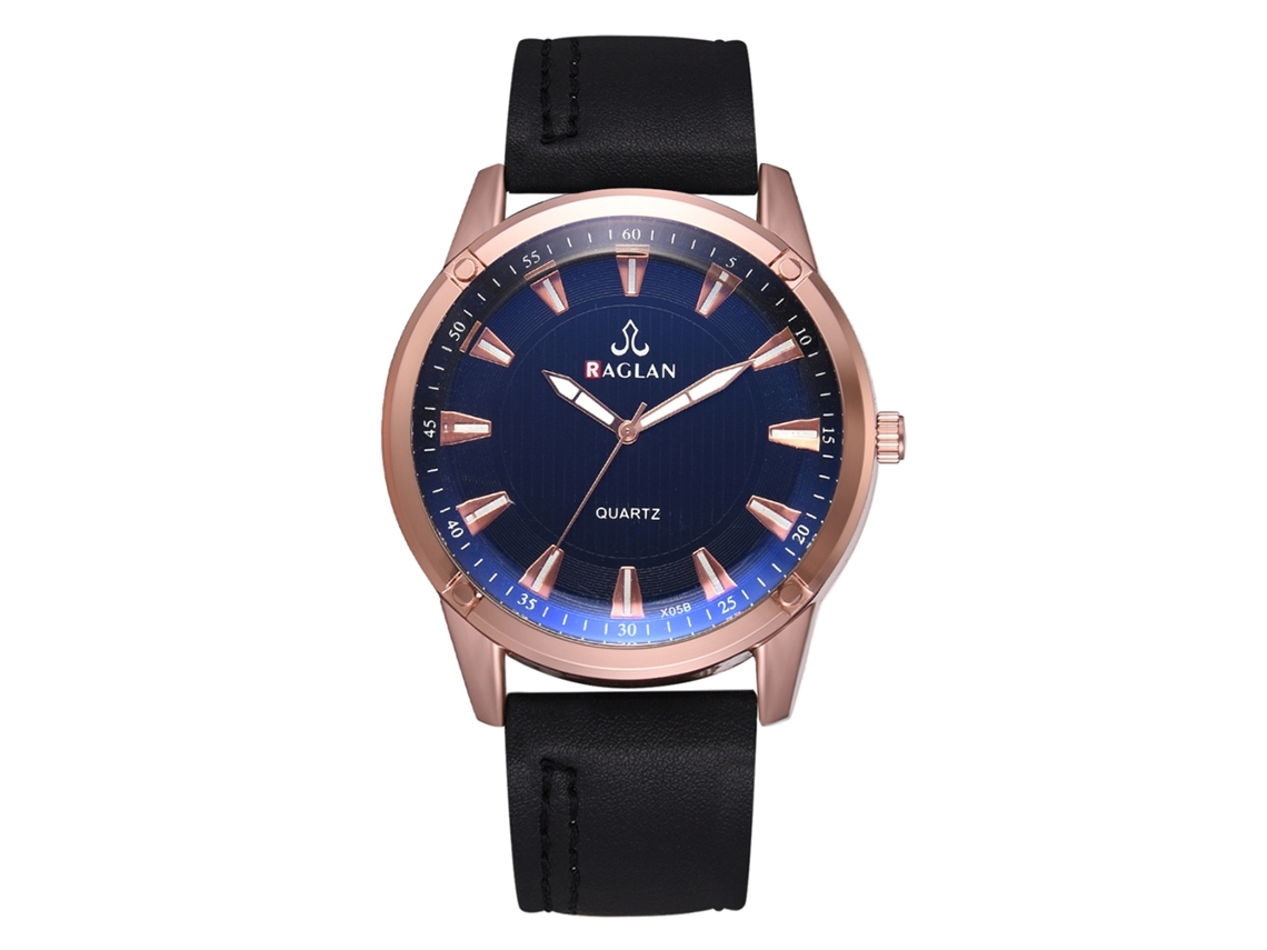 Relógio Masculino de Pulso com Pulseira de Couro Pu Estilo Casual Quartzo Preto Azul