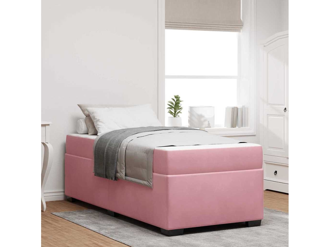 Vidaxl Estrutura Da Cama Com Colchão Rosa 90 X 190 Cm Tecido