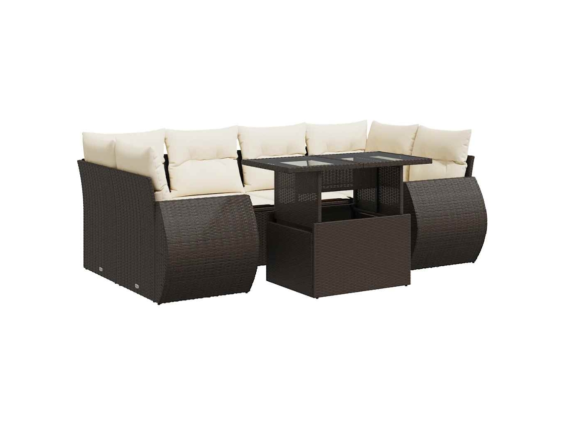 Conjunto de 7 Sofás de Jardim com Almofadões Vime Pe Castanho MAISON EXCLUSIVE (7 pcs)