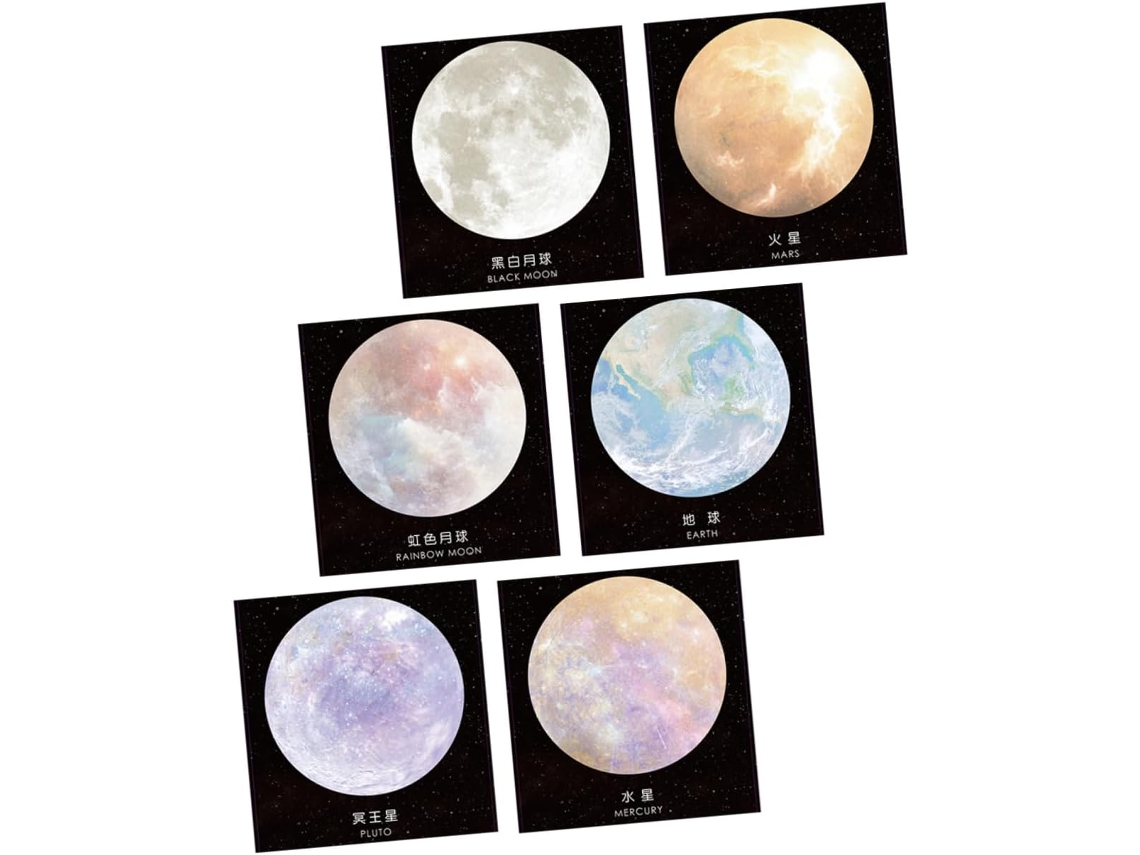 Conjunto de 6 Mouse Pads com Adesivos de Planetas, Lua e Galáxias - Blocos de Notas Adesivas para Volta às Aulas