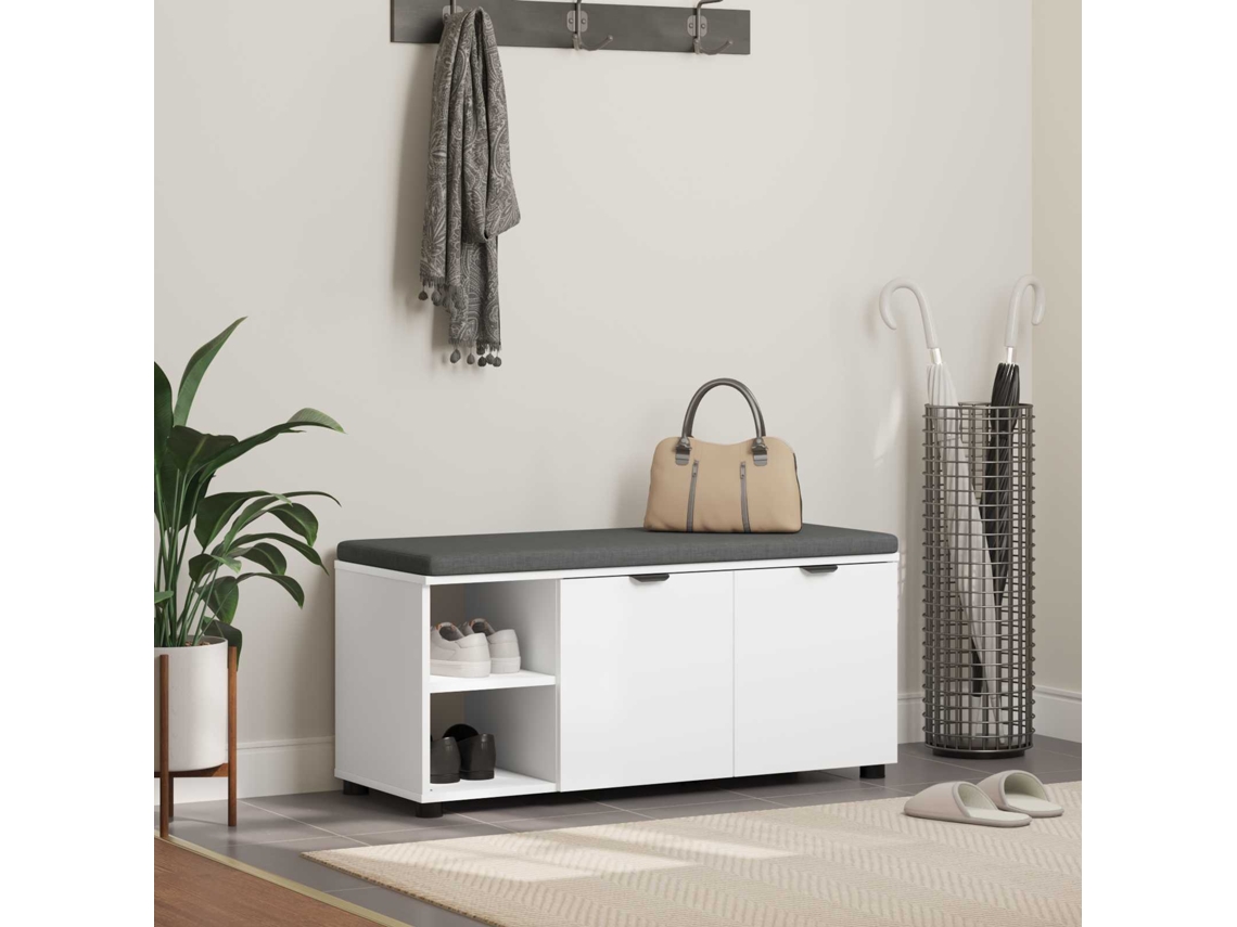 Vidaxl Banco De Hall Com Almofada Com Porta Branco 100 X 38 X 46 Cm