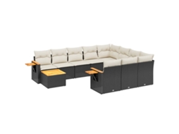 Conjunto de 11 sofás de jardim com almofadões Vime Pe Preto MAISON EXCLUSIVE
