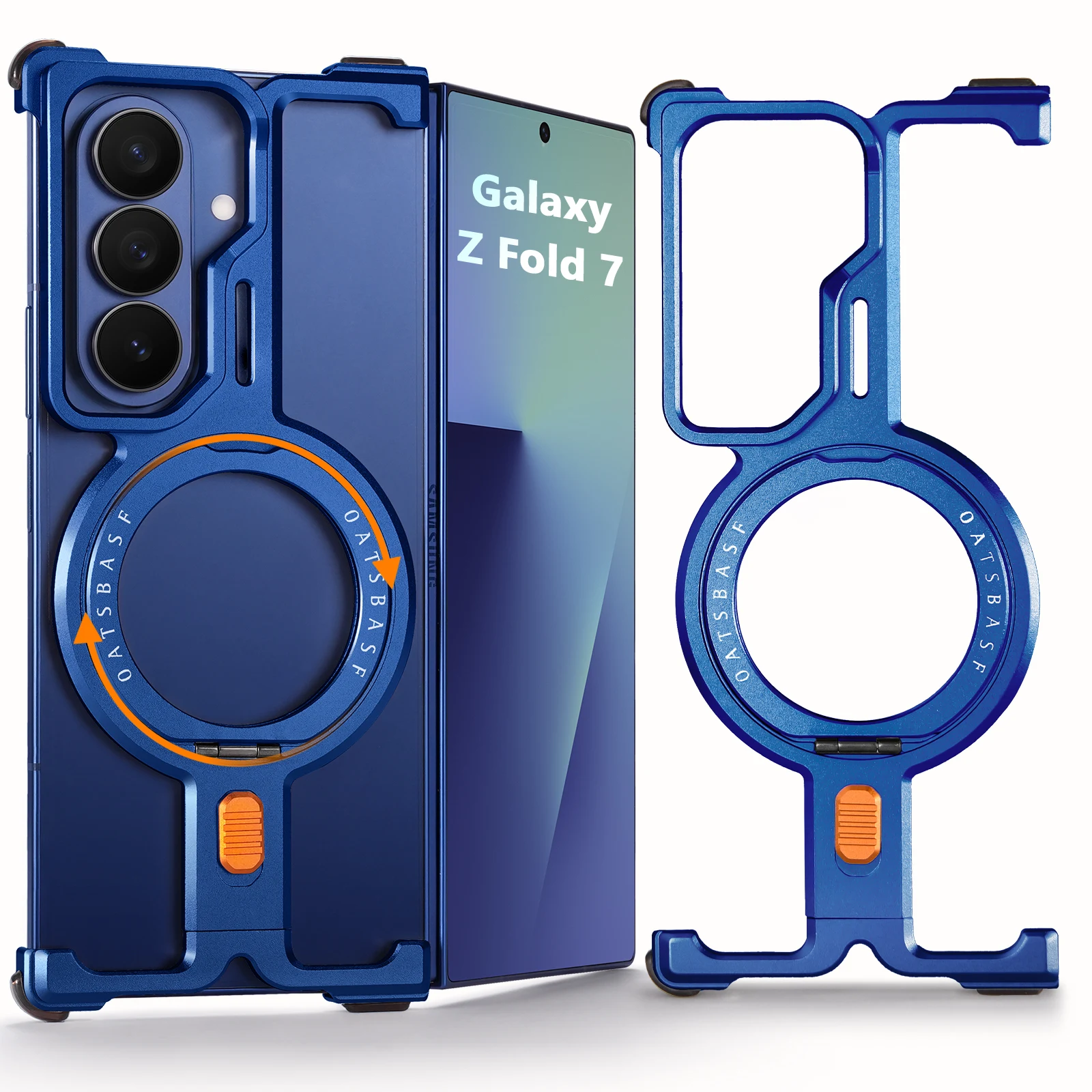 Capa Para Celular (azul Galaxy Z Fold7) Com Suporte De Anel Giratório 360° E Carregamento Sem Fio Magsafe.
