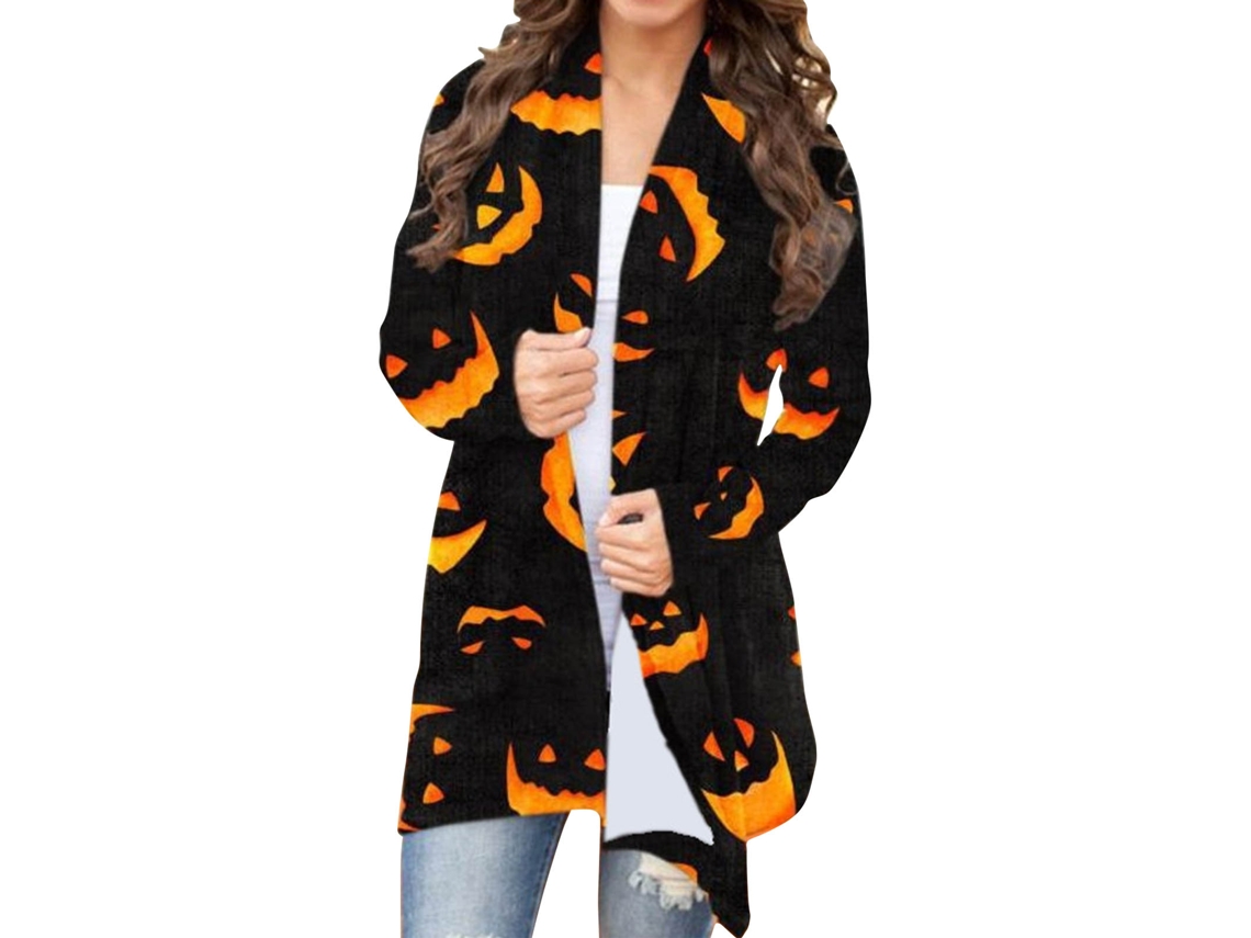 Camisa Com Frente Aberta De Halloween De Manga Longa Solta Estampada Casaco Elegante Tipo 3 S