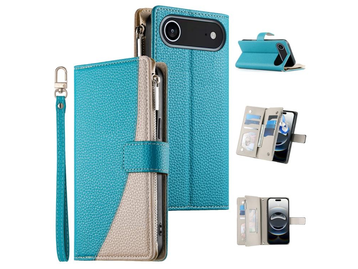 Capa De Couro Para Iphone 17 Air Com Vários Compartimentos E Zíper, Alça Curta.