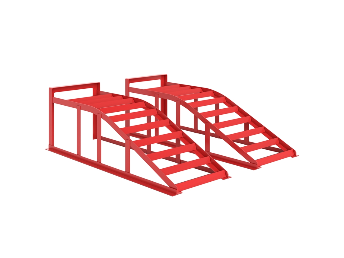 Conjunto de Rampas para 2 Carros. Rampa de Elevador de Aço para Carros. Antiderrapante. 83,5 X 30,5 X 27 Cm. Vermelho Ge