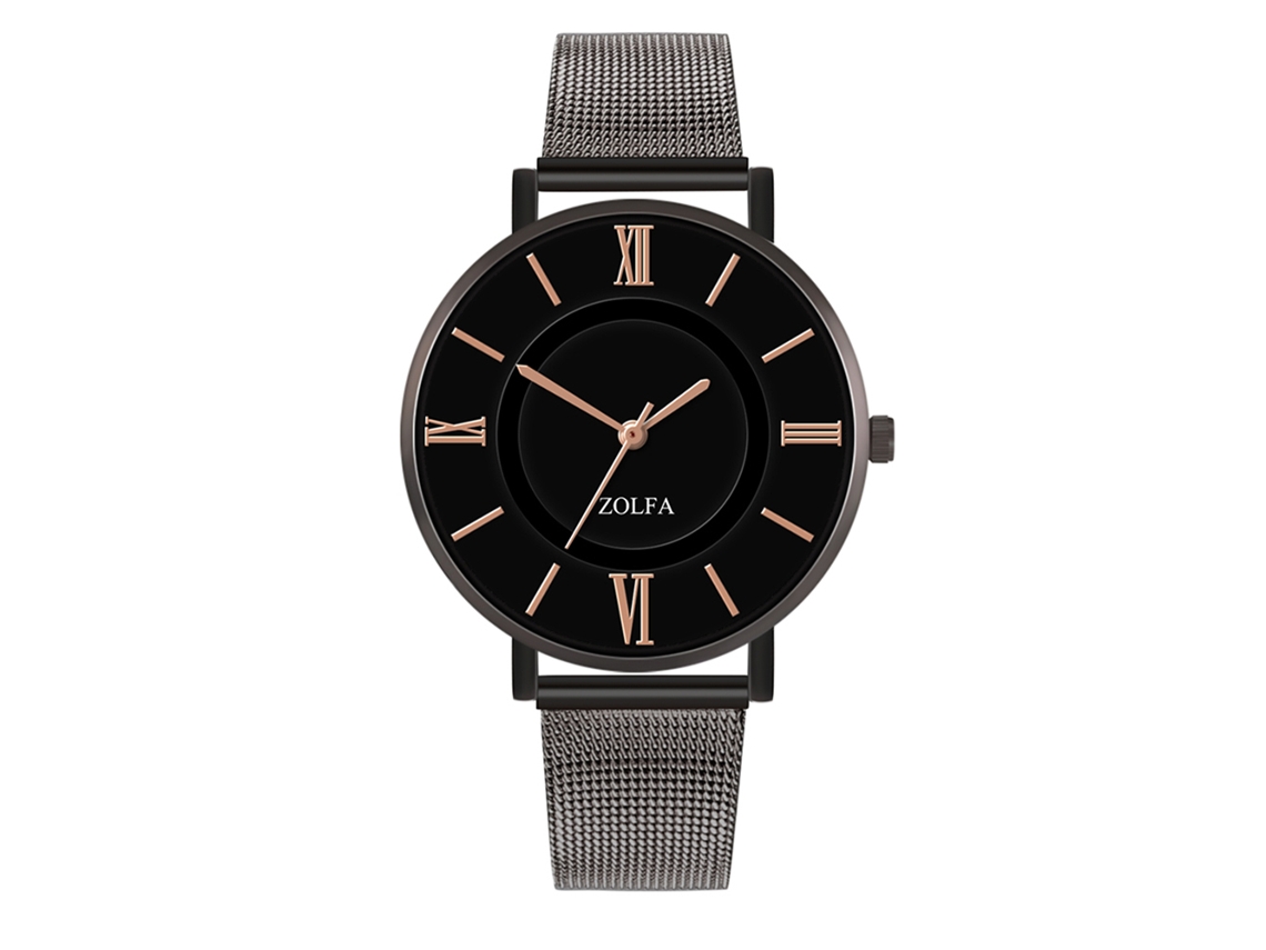 Reloj De Cuarzo Unisex Con Correa De Malla Color Plata Negro Dial Solido