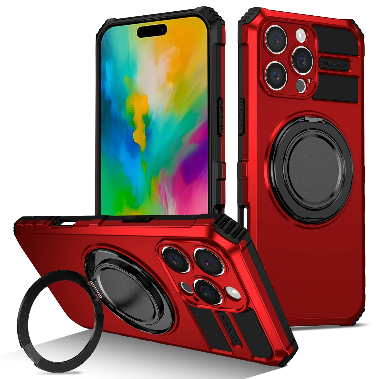 (vermelho, Iphone 17 Pro Max) Capa Veicular Elegante Com Ímã E Anel De Metal Giratório De 360 Graus Para Suporte.