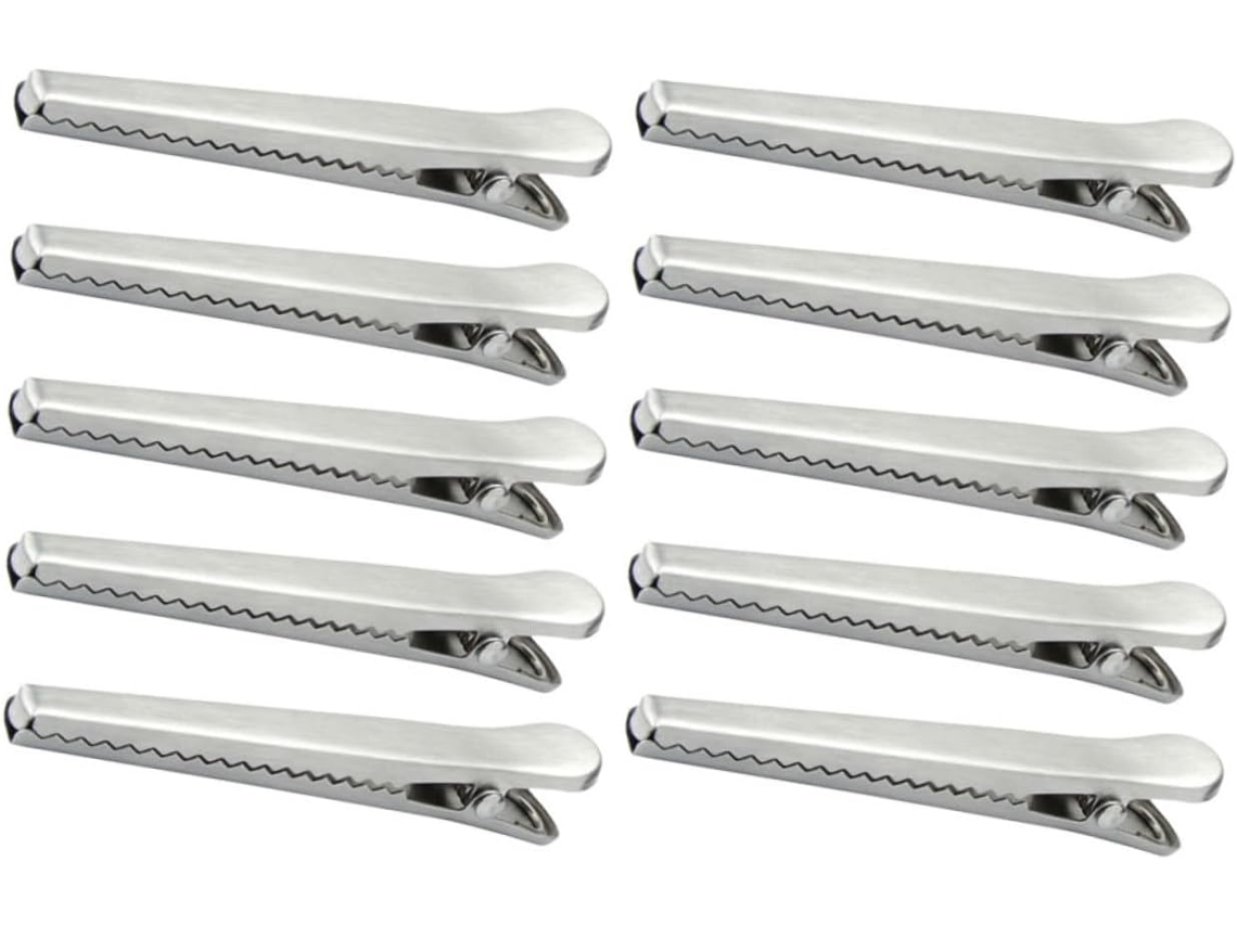 Conjunto de 10 pinos de aço inoxidável para sacos de alimentos, pinos reutilizáveis tipo jacaré com mola.