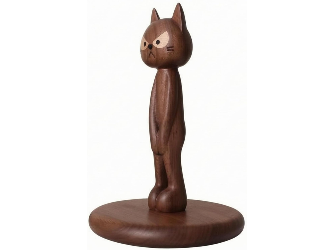 Porta Papel Higiênico Decorativo, Figura De Gato, Base Estável, Decoração Para Casa, Gato Tímido Em Nogueira Preta