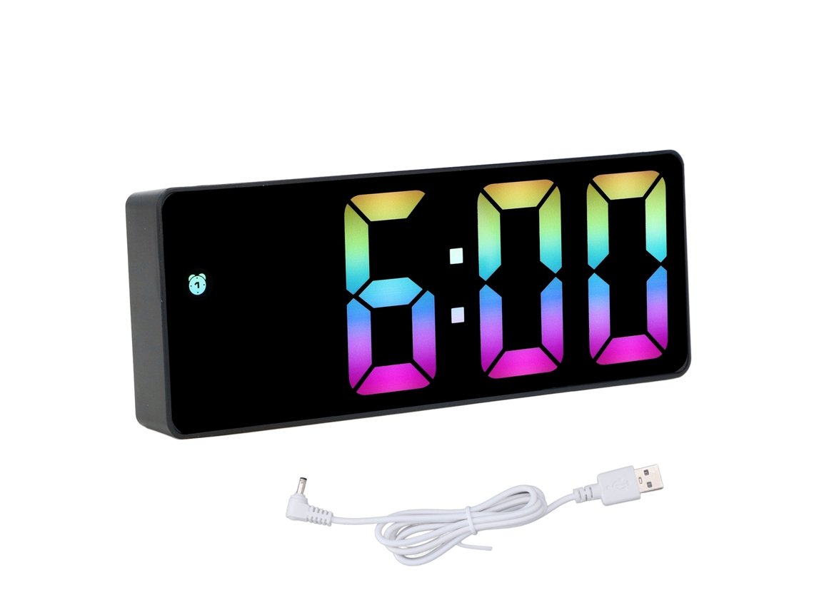 Despertador digital LED colorido Baok com tecido grande para quarto com acabamento transparente, estilo C 0725