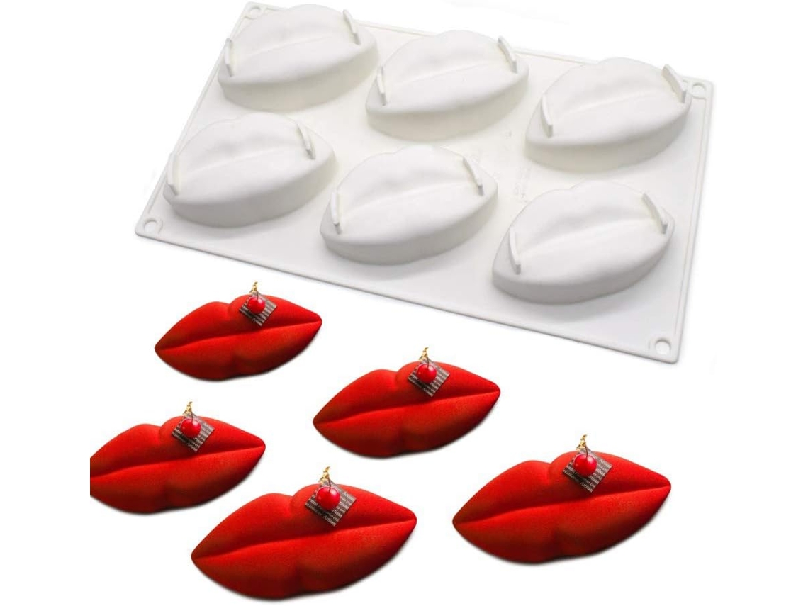 Molde Mousse Boca Silicone 6 Cavidades, Forma Bolo DUREFORWARD