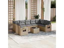 Vidaxl 10 Pcs Conjunto De Sofás P/ Jardim Com Almofadões Vime Pe Bege