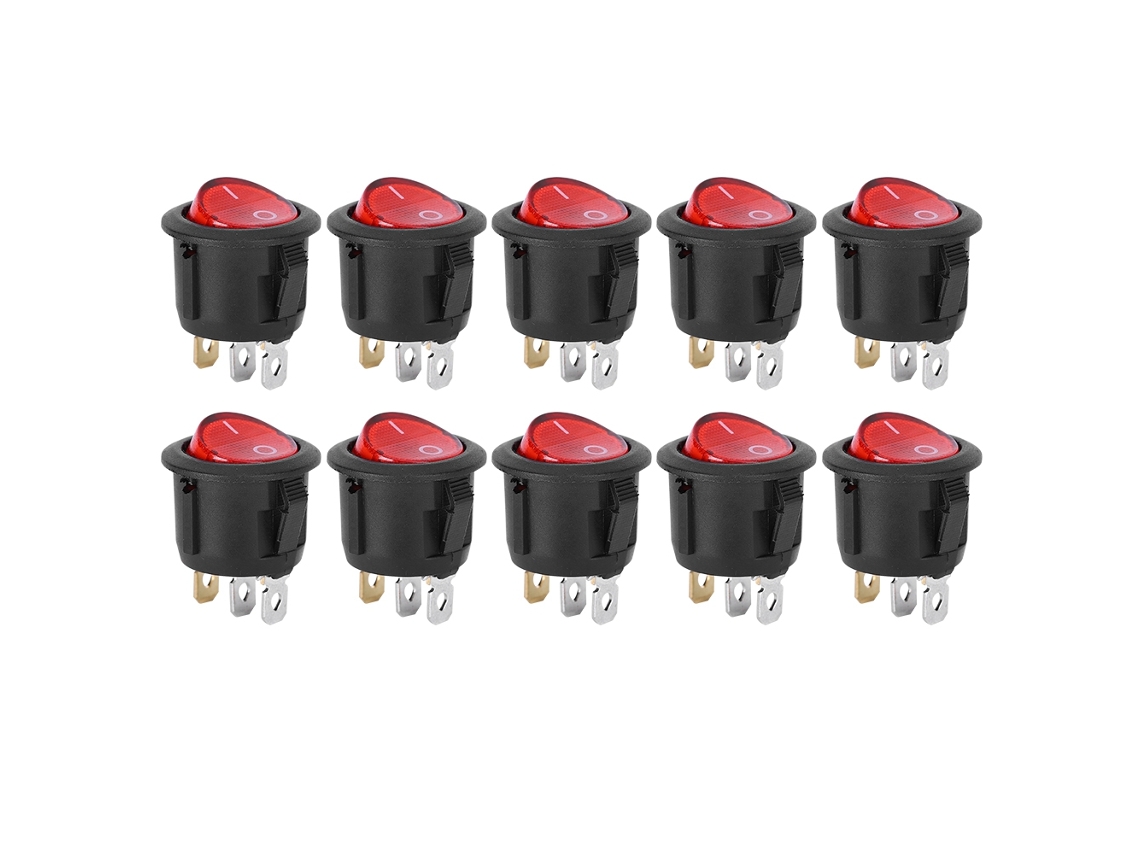 Laxiscreed Interruptor Rotativo Circular De 3 Pinos Com Luz Vermelha Para Eletrodomésticos E Uso Geral