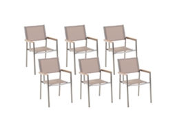 Conjunto De 6 Cadeiras De Jardim Beliani Grosseto De Aço Inoxidável Creme 55x58x87