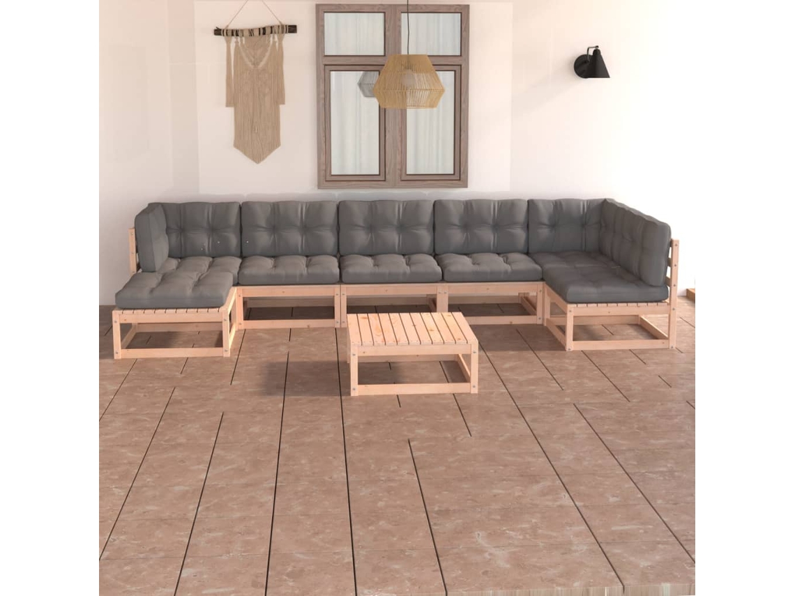 Pcs Conjunto Lounge De Jardim C/ Almofadões Pinho Maciço Dkd Home Decor