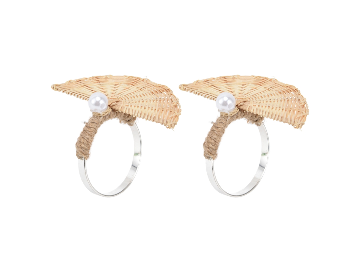 2pcs Anel de Guardanapo de Rattan Design Inovador Decorativo para Decoração de Mesa 6647 Pérola