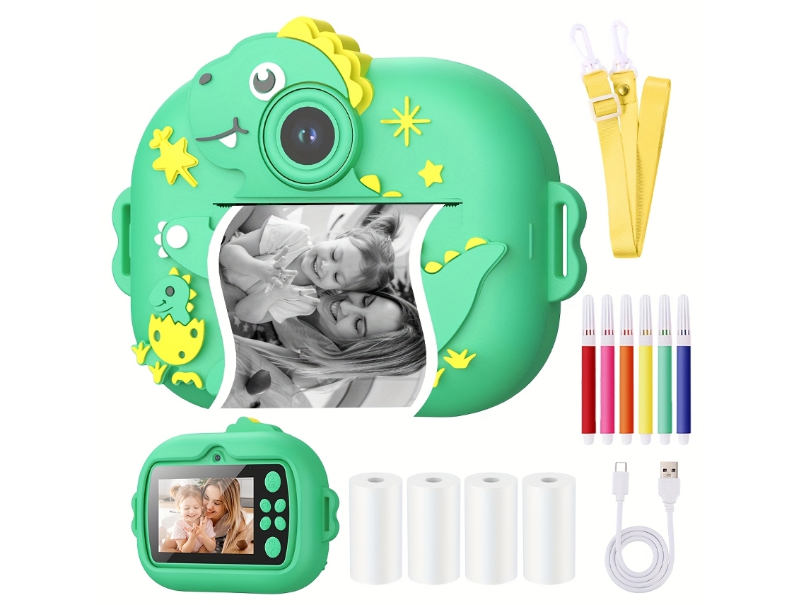 Câmera Digital Infantil, Câmera De Impressão, Tela Hd De 2,4 Polegadas, Câmera Dupla, Verde Brilvibera