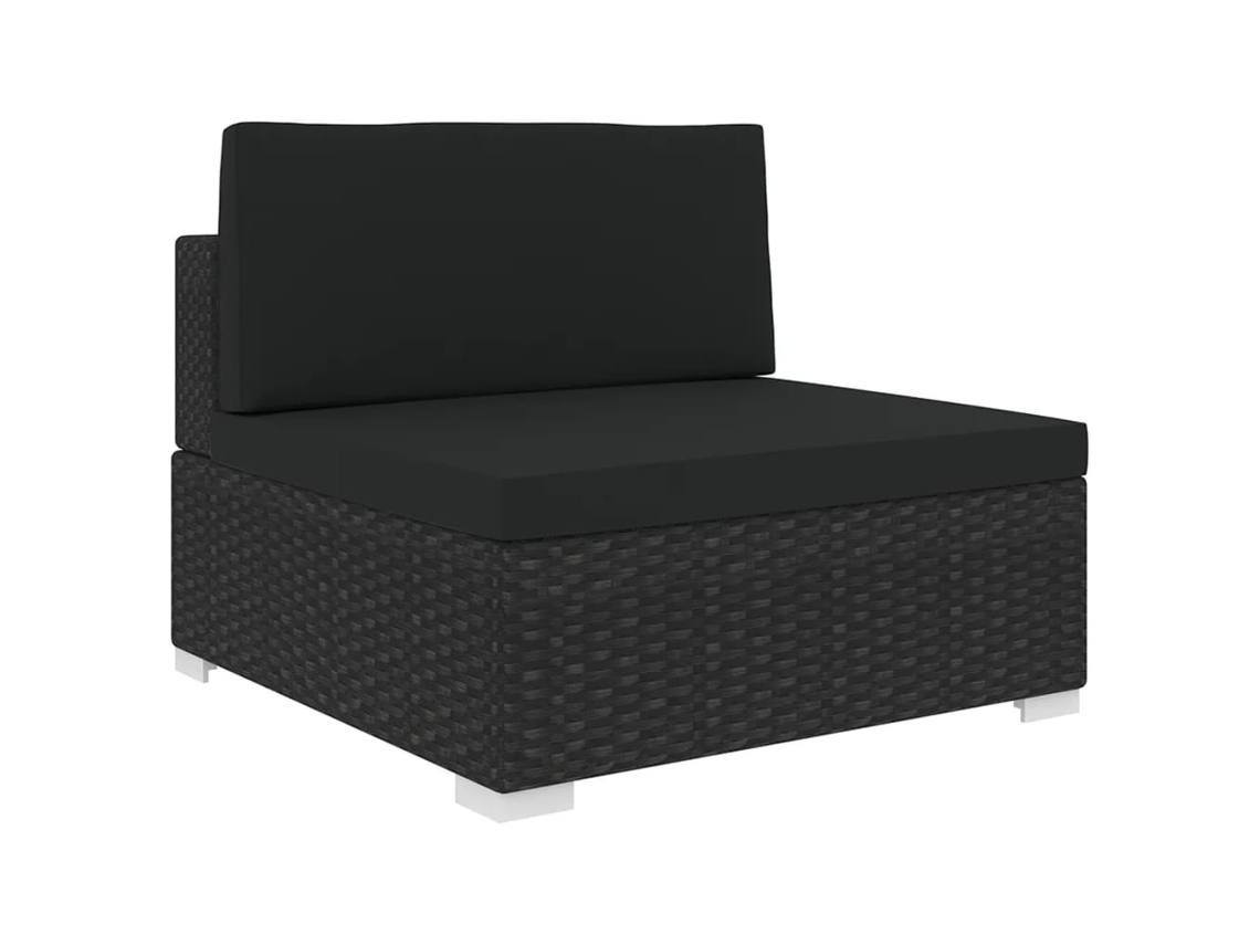 Vidaxl Assento De Centro Seccional C/ Almofadões 1 Pc Vime Pe Preto